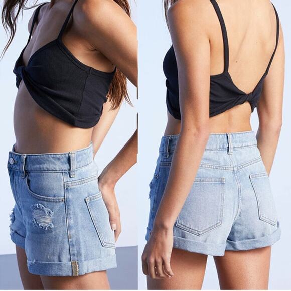 PacSun Light Blue Ripped Denim Mom Shorts Size 26 - Picture 2 of 16